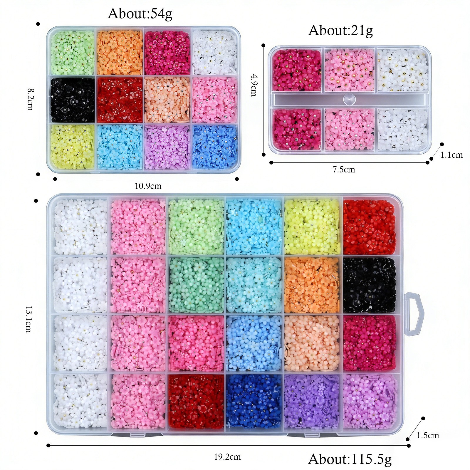 6/12/24 Grids 3D Nail Art Decoration Kit Resin Flower Bead Shapes For DIY Nails