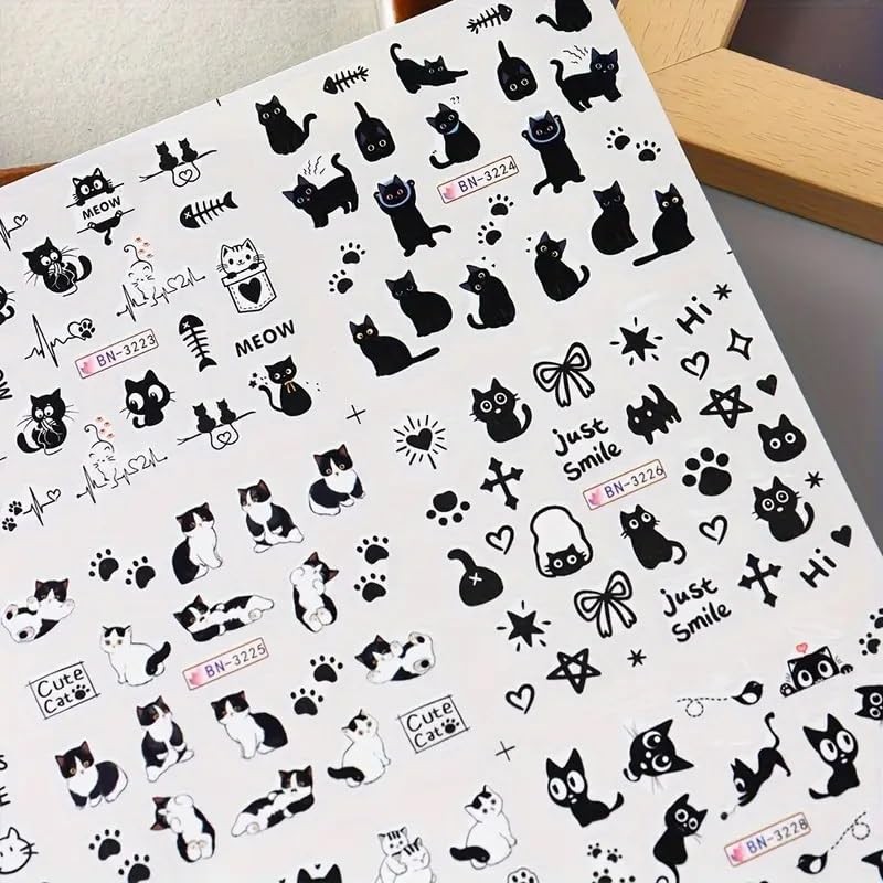Cute Cat Nail Art Stickers Black Cats Water Transfer Nail Stickers Cat Style-4
