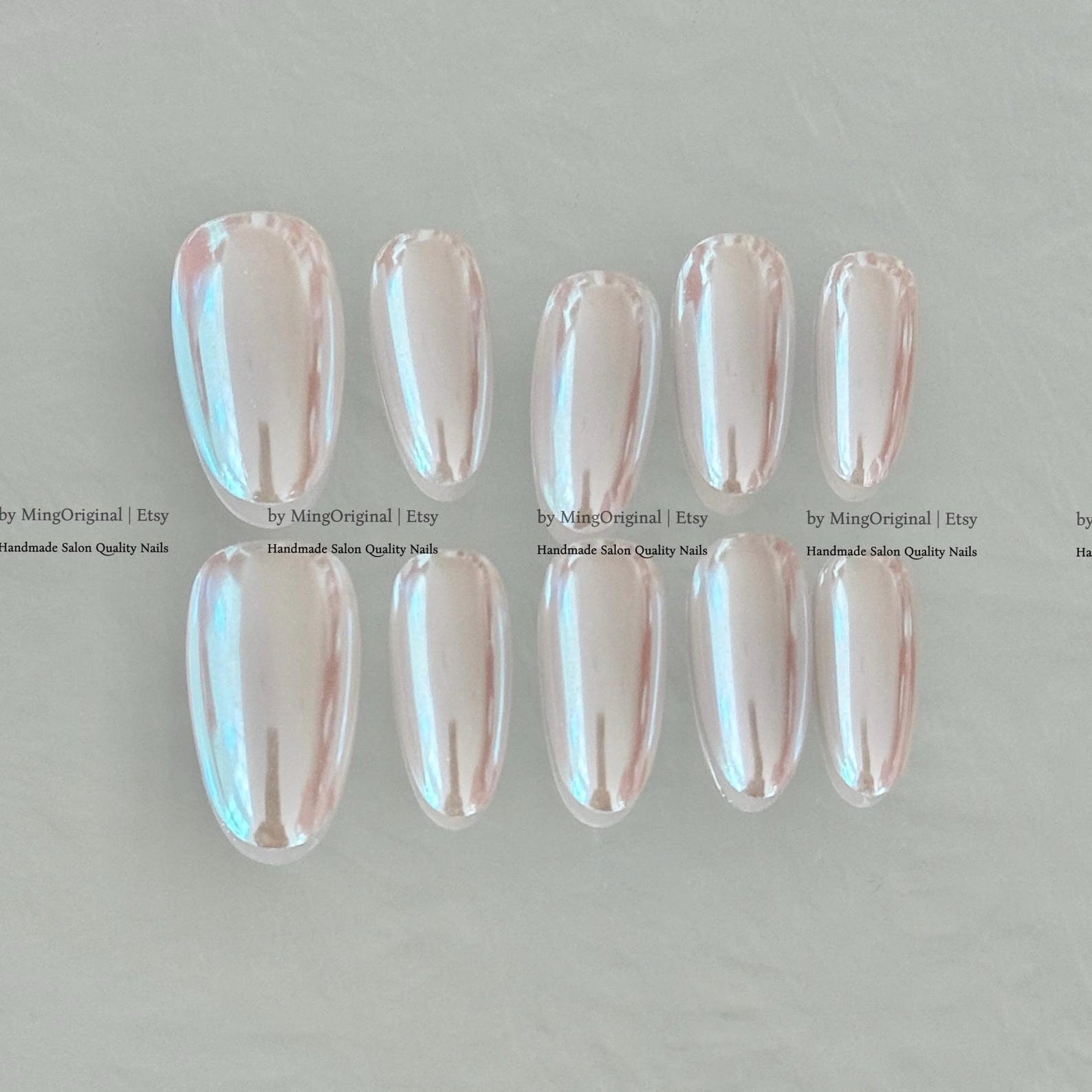 Handmade Pink Chrome Mirror Medium Almond Press on Nails
