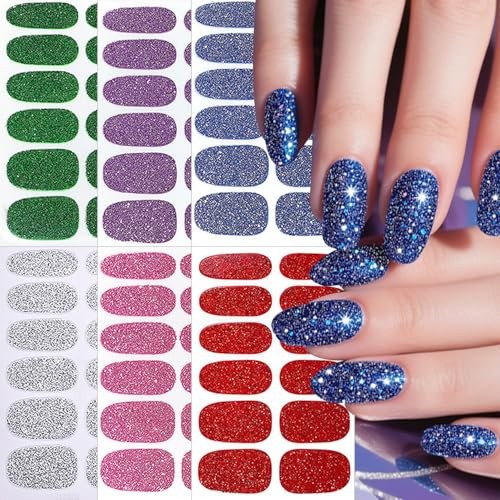 6 Sheets Solid Color Nail Wraps Stickers Glitter Gel Nail Stickers Glitter-4