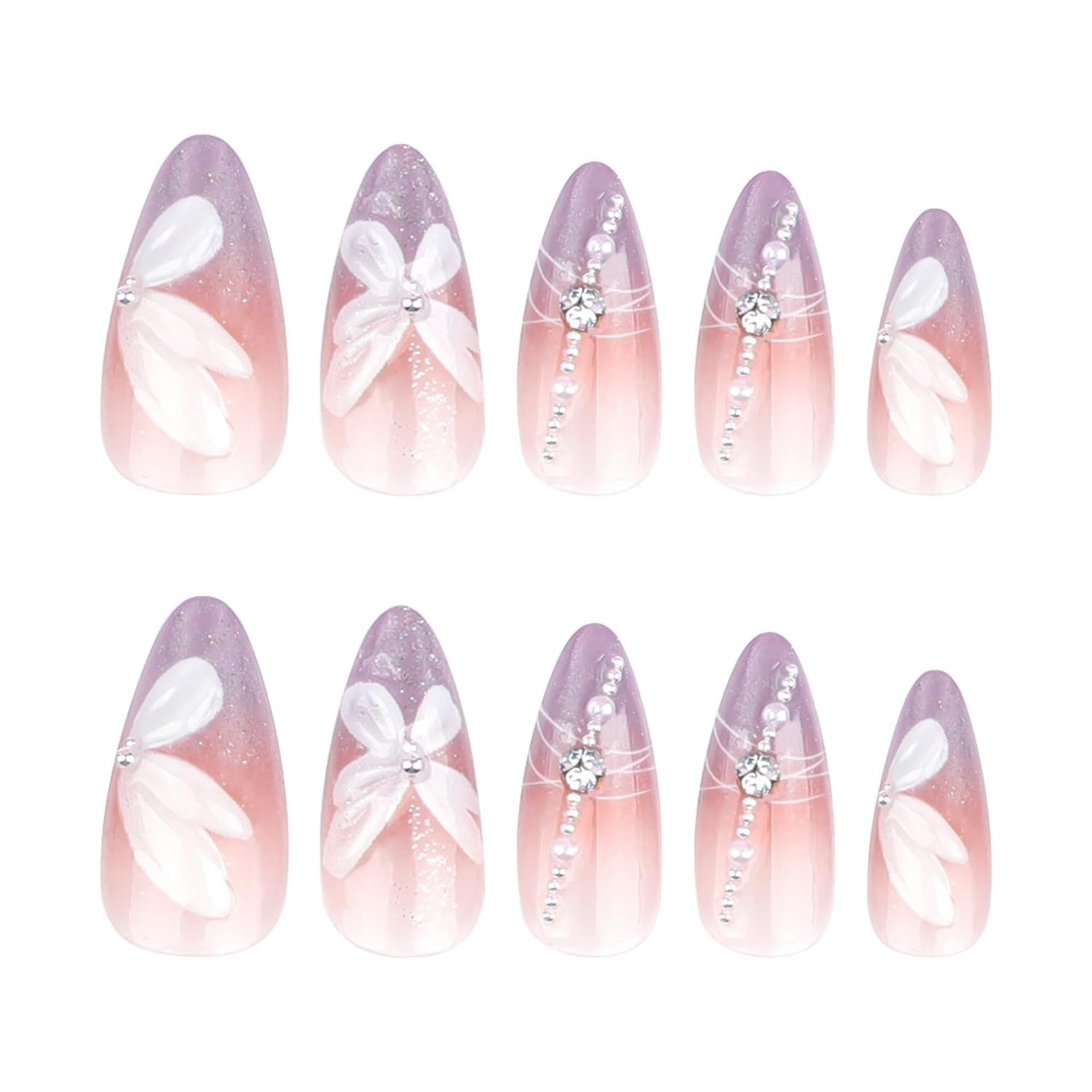 Full Cover Almond Press On Nails Purple with Easy Application and Reusable Glue
