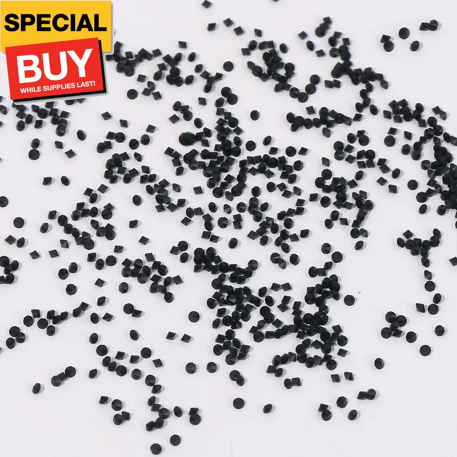 Black Nail Rhinestones Kit Flatback Crystal Black Glass Gems Stones 1450Pcs Nail