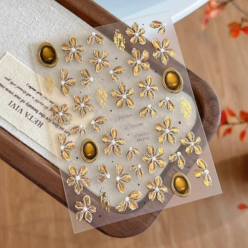 2 Sheets Fall Flower Nail Stickers for Nails Art 5D Brown Polka Dot fall flower
