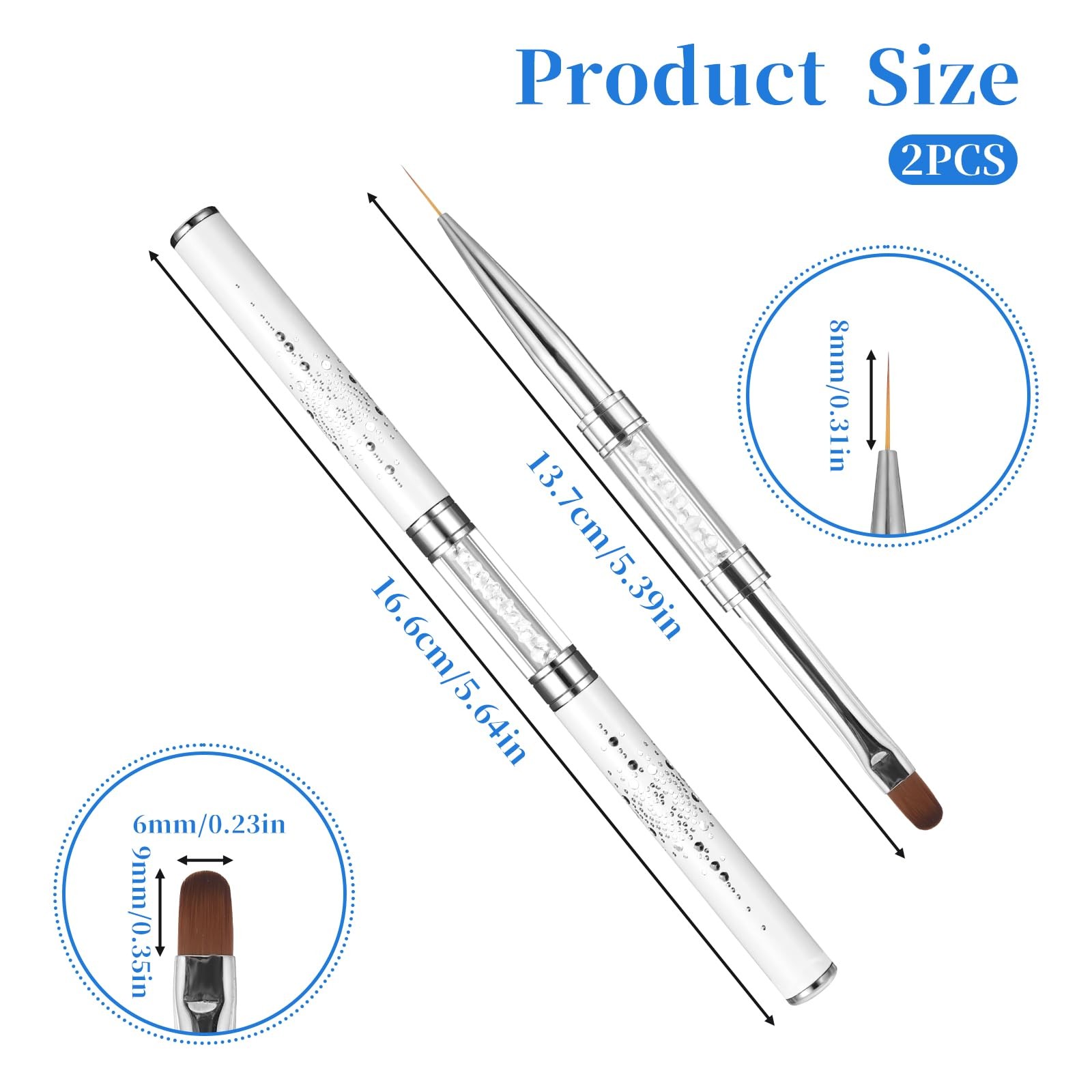 2 Pack Double Ended Nail Builder Gel Brush French Tip Art White Liner Set
