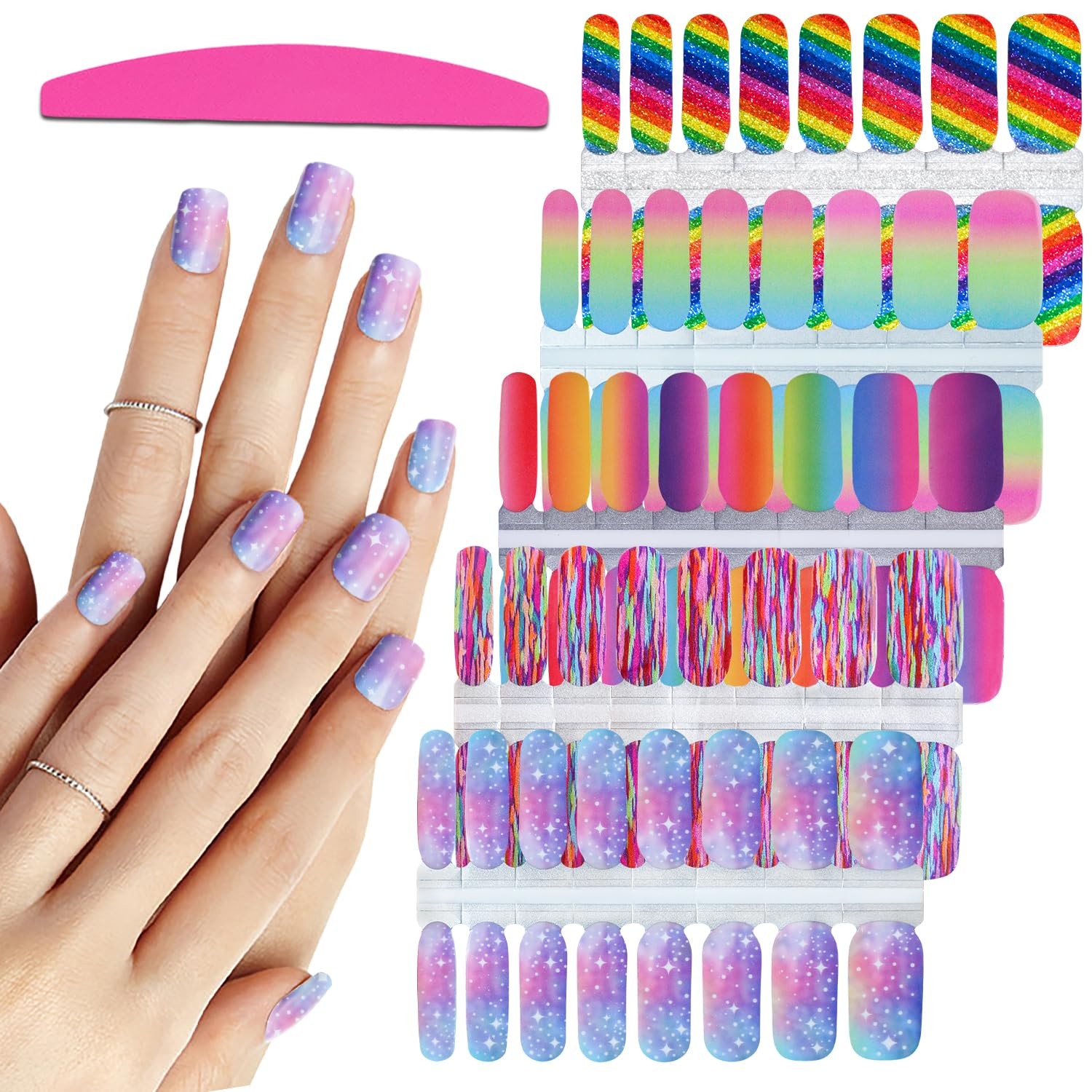 5 Sheets Rainbow Nail Wraps Nail Polish Stickers Self Adhesive Nail Polish St…