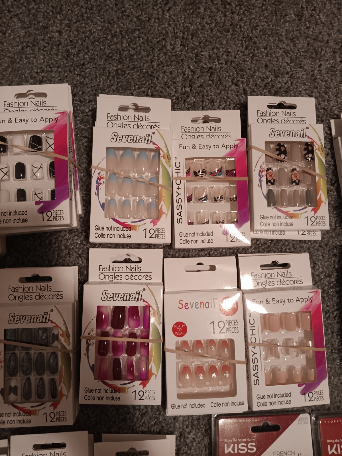 Large Lot Of Glue On Nails. 68 Boxes Total. 3 Acrylic Sculpture Kits. New.