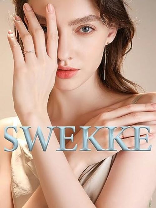 Lake Blue Press on Nails Medium Square SWEKKE Fake Nails Full Cover Jewelry