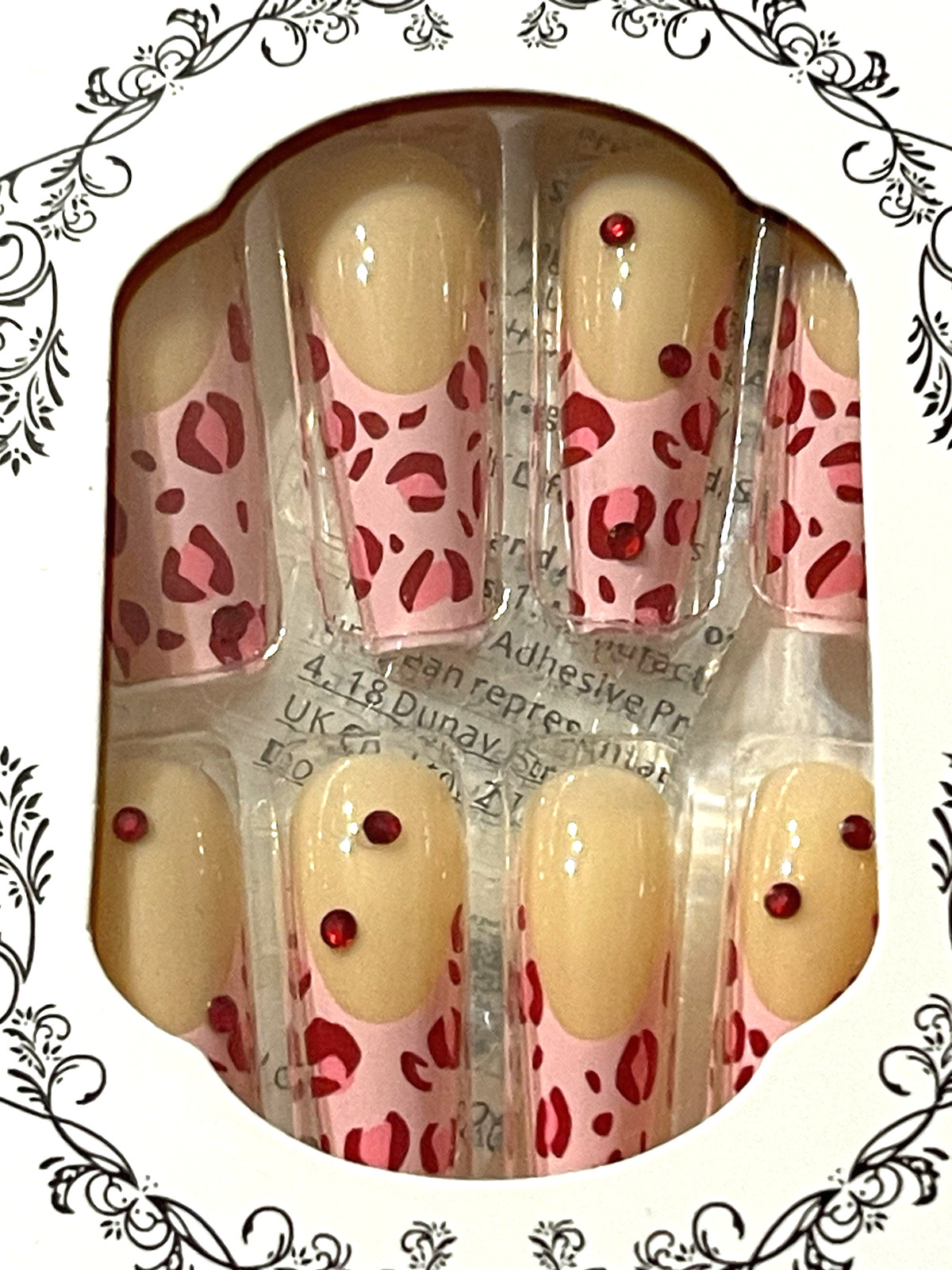 For Wonderful Nail Collection NUDE with PINK FRENCH TIP & CHEETAH DETAIL, STONES