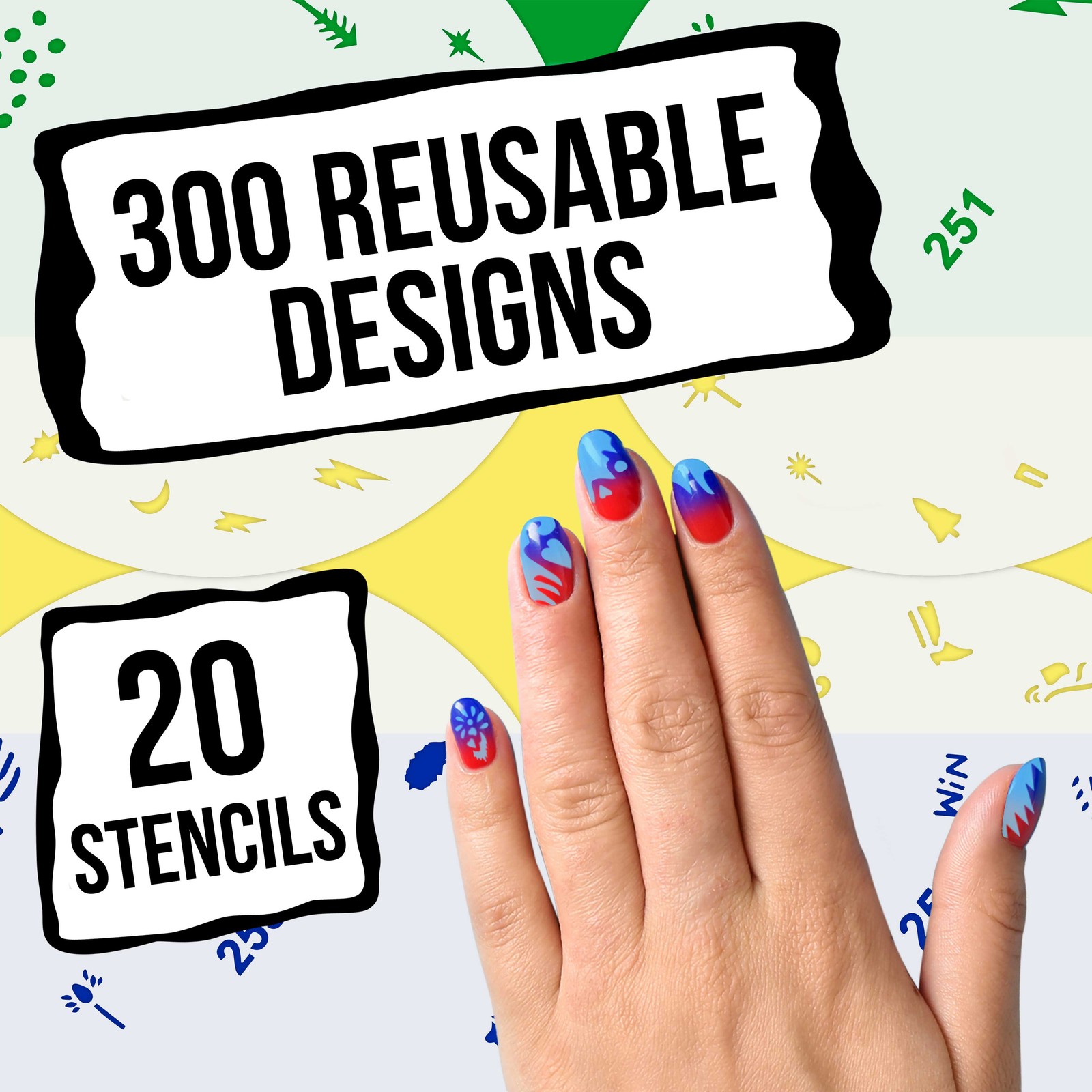 Set 13 340 Airbrush Nail Art STENCIL DESIGNS 20 Template Sheets Kit Brush Paint