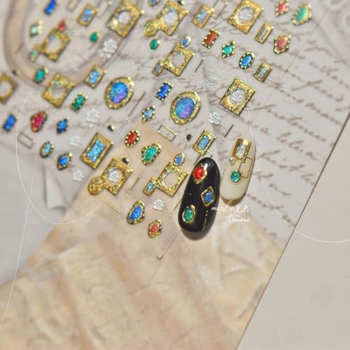 1 Sheet Gold Nail Stickers 3D Self-Adhesive Embossed Gems Nail Art Color-27