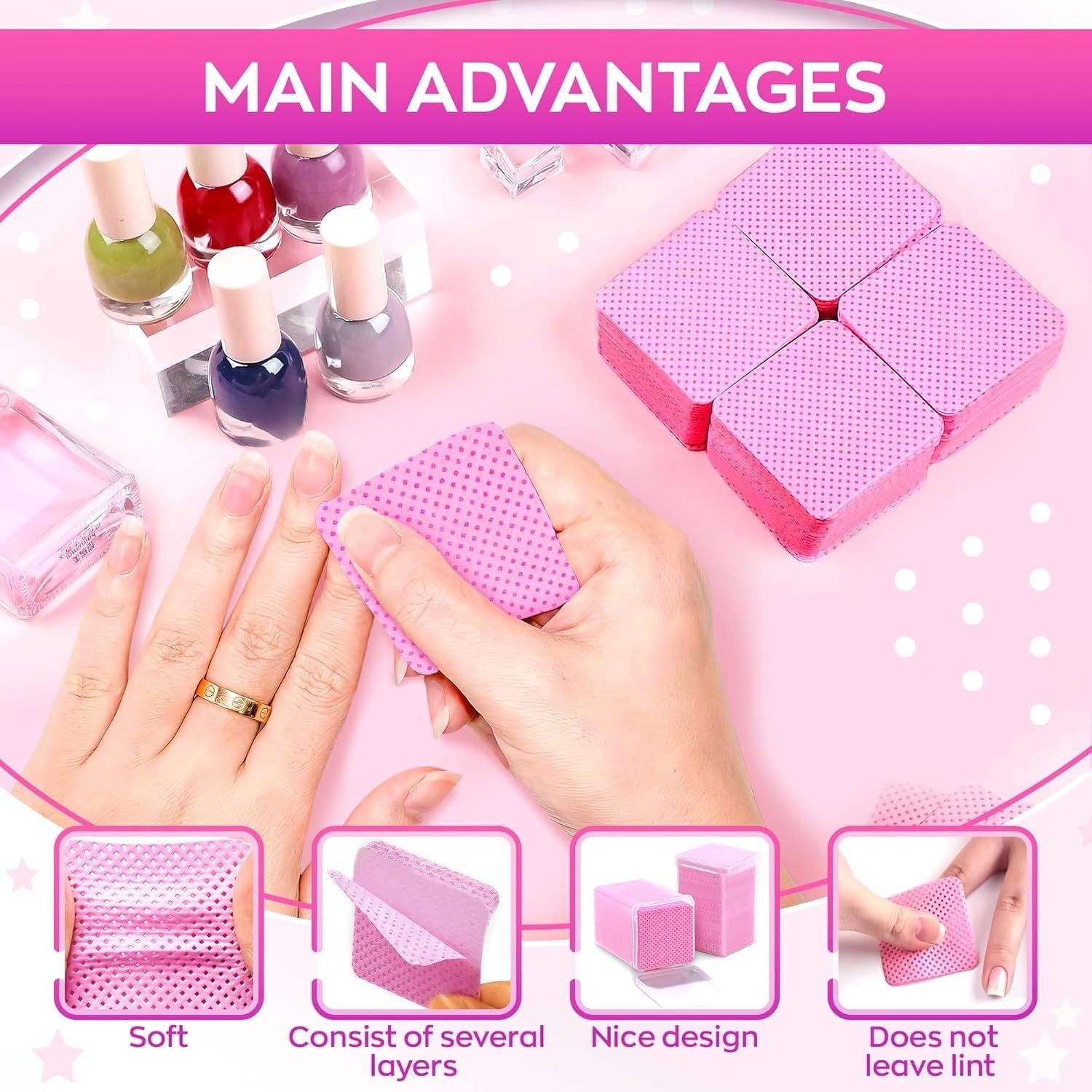 Portable 400 Count Nail Wipes – Non-Irritating Pink Gel Polish Remover Pads