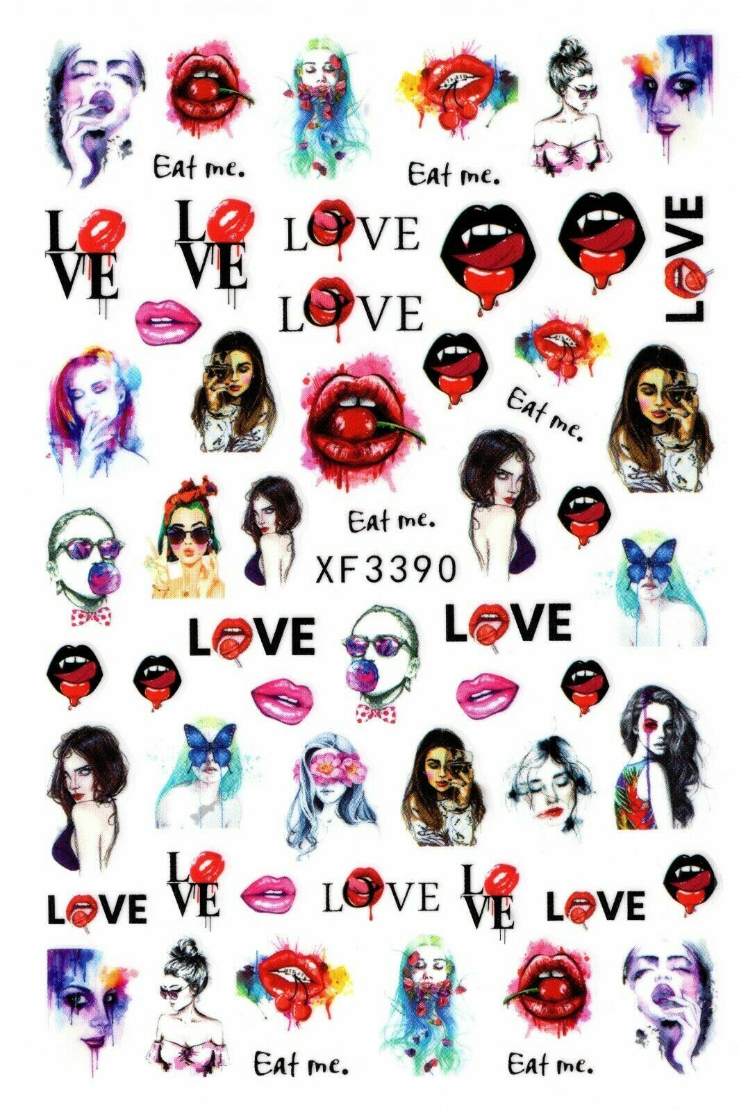 Nail Art 3D Decal Stickers Sexy Red Lips Tongue Lollipop Rose Heart Rainbow NH10