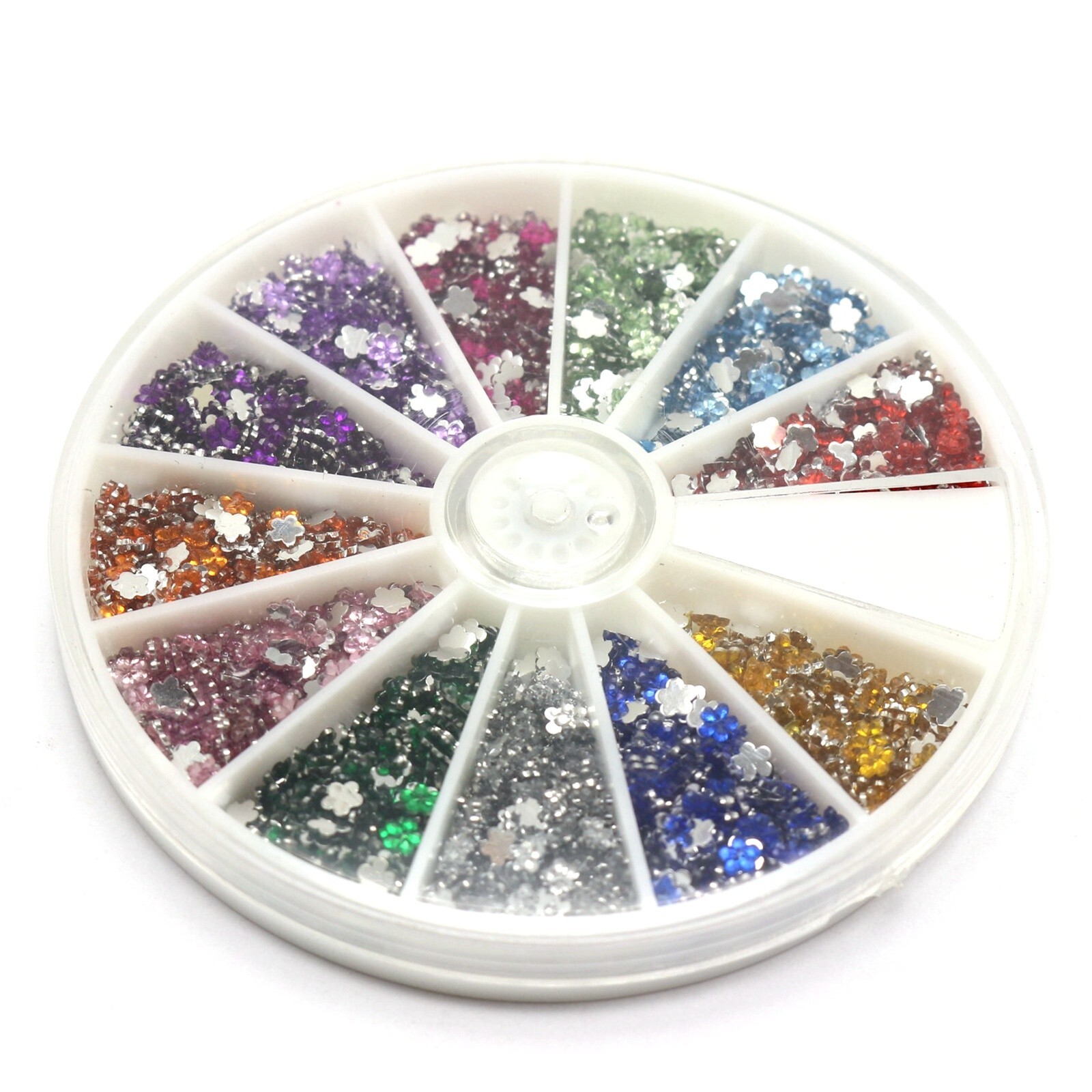 2400 Flower 3mm Flatback Acrylic Rhinestone Gems with Wheel 12 Colour Nail Art