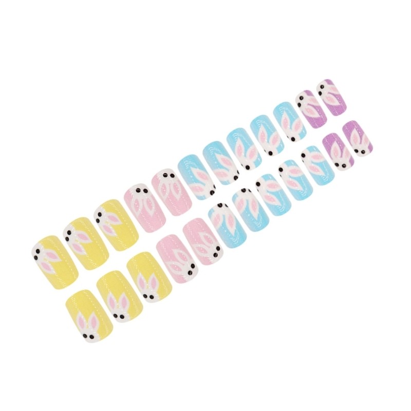 24 Pieces Short Square Press on Nail with Rabbit Pattern False Nail for Women