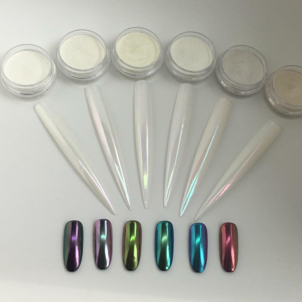 Aurora White Chrome Chameleon Nail Powder Rainbow Colour Changing Mirror Effect