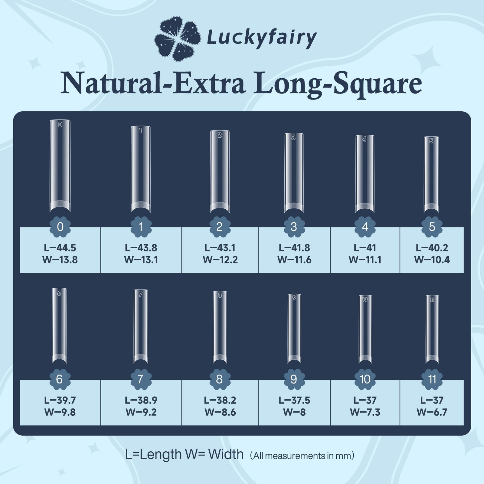 Luckyfairy XXL Nail Tips Square 504Pcs Half Cover