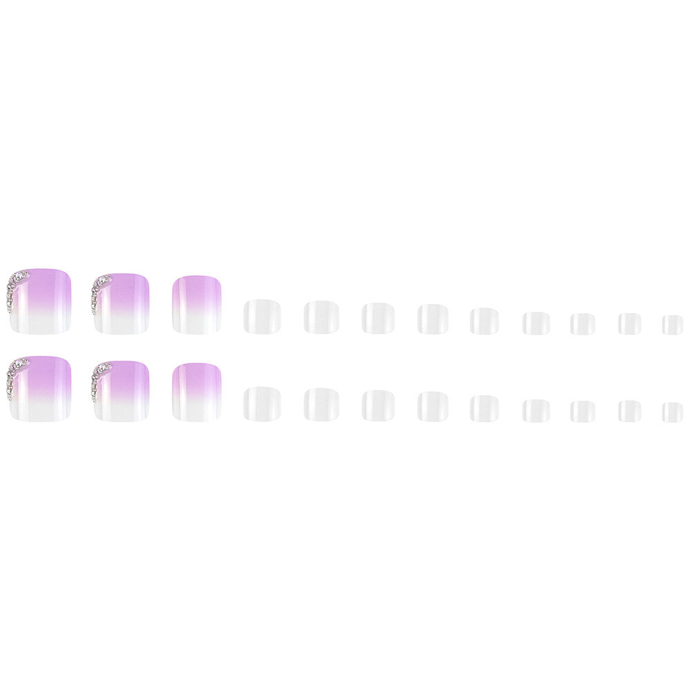 Short Toe Press-On Fake Nail Glitter Diamond Pure Color Gradient Pedciure 24pcs