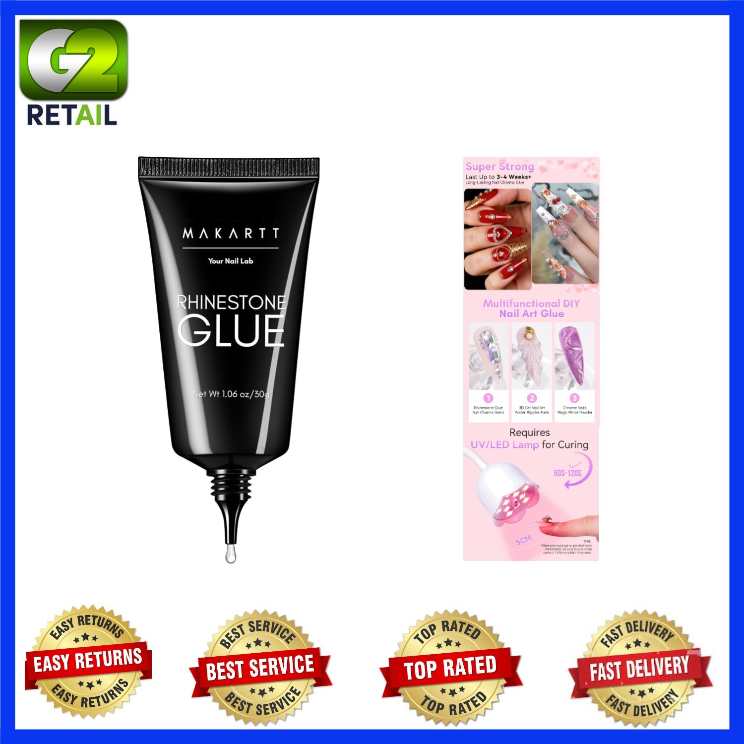 30ml Non-Toxic Rhinestone Nail Art Glue with Quick Cure for Professionals