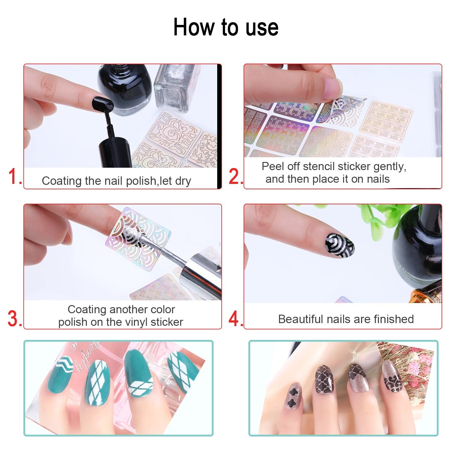 144Pcs Nail Vinyls Nail Art Stencil Sticker Set, 72 Designs of French Nail Ai…