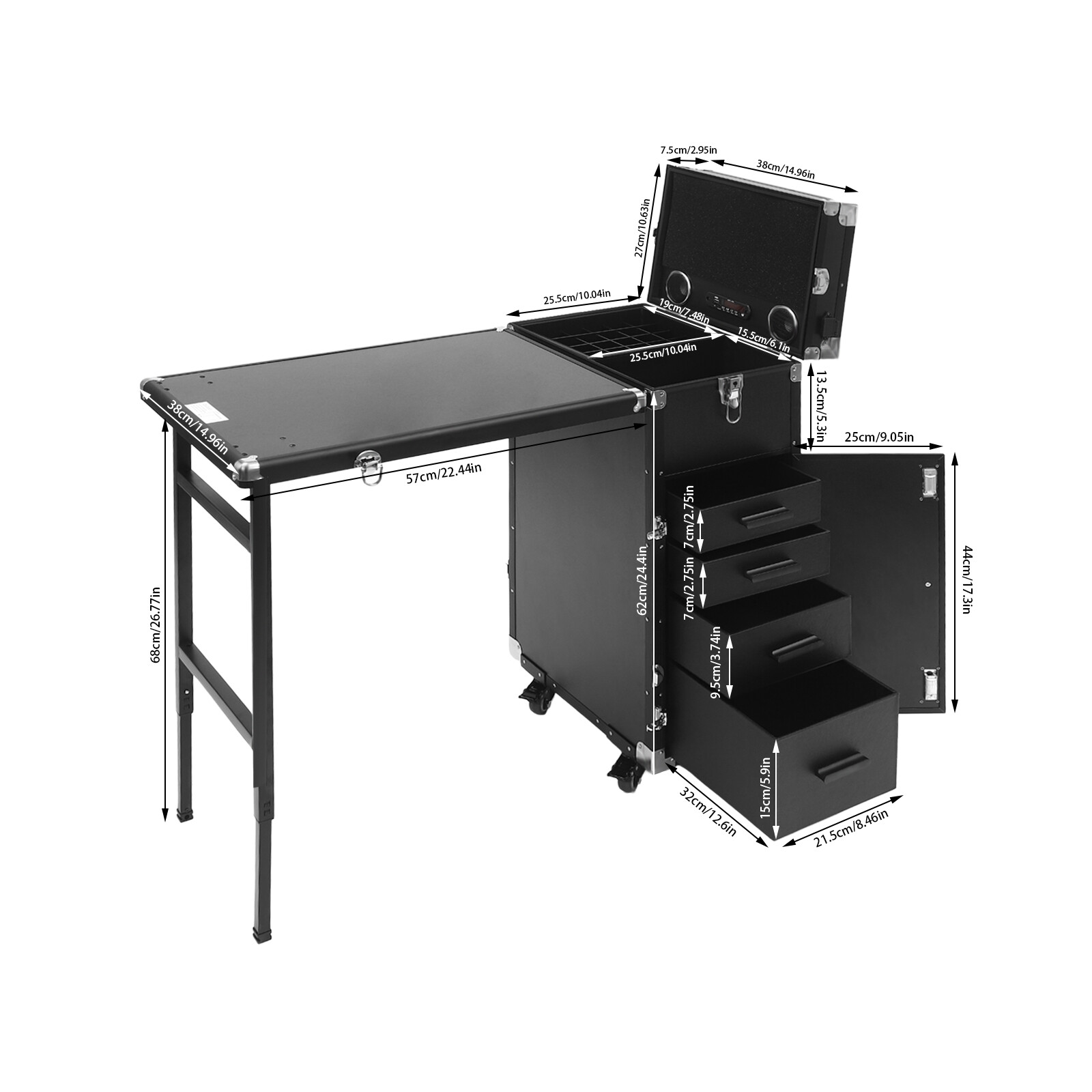 Storage Rolling Manicure Table Nail Desk Travel Train Case Cosmetic Trolley USA