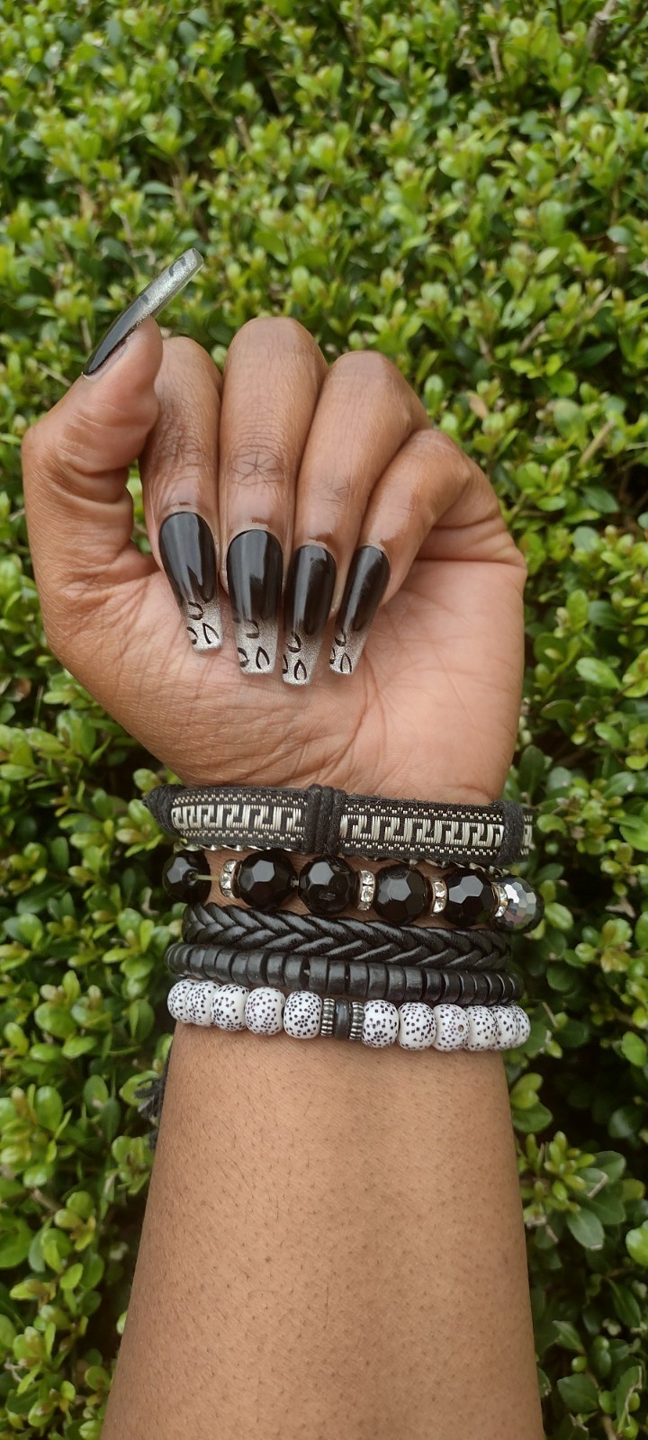 Black Silver Animal Print Press On Nail Set Glue Included