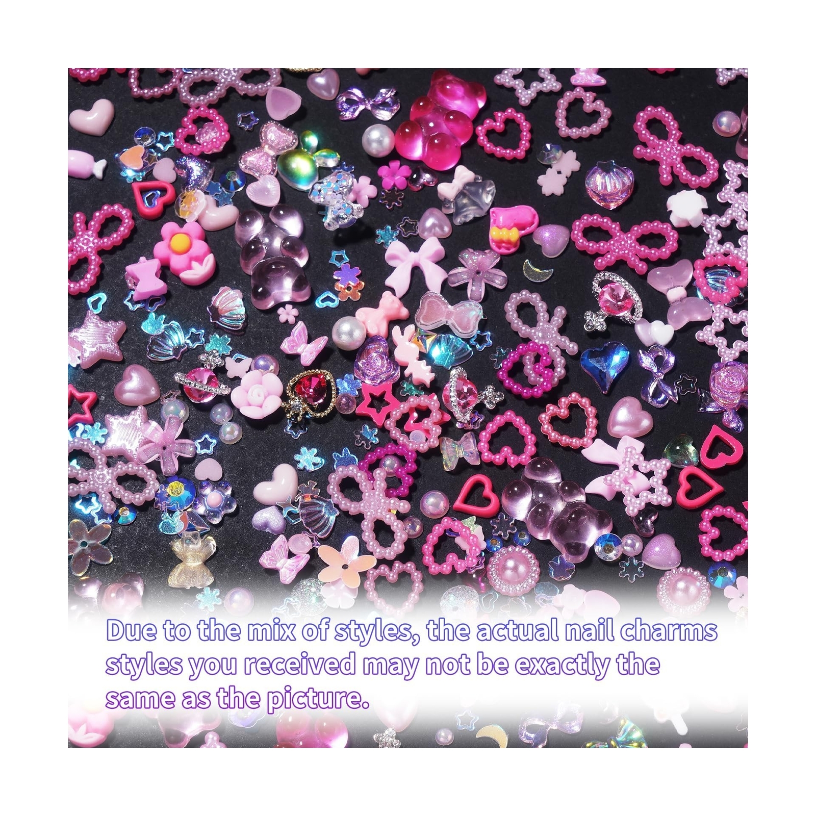3D Pink Assorted Pearls Gems Nail Charms Heart Butterfly Bow Bear Nail Charms…