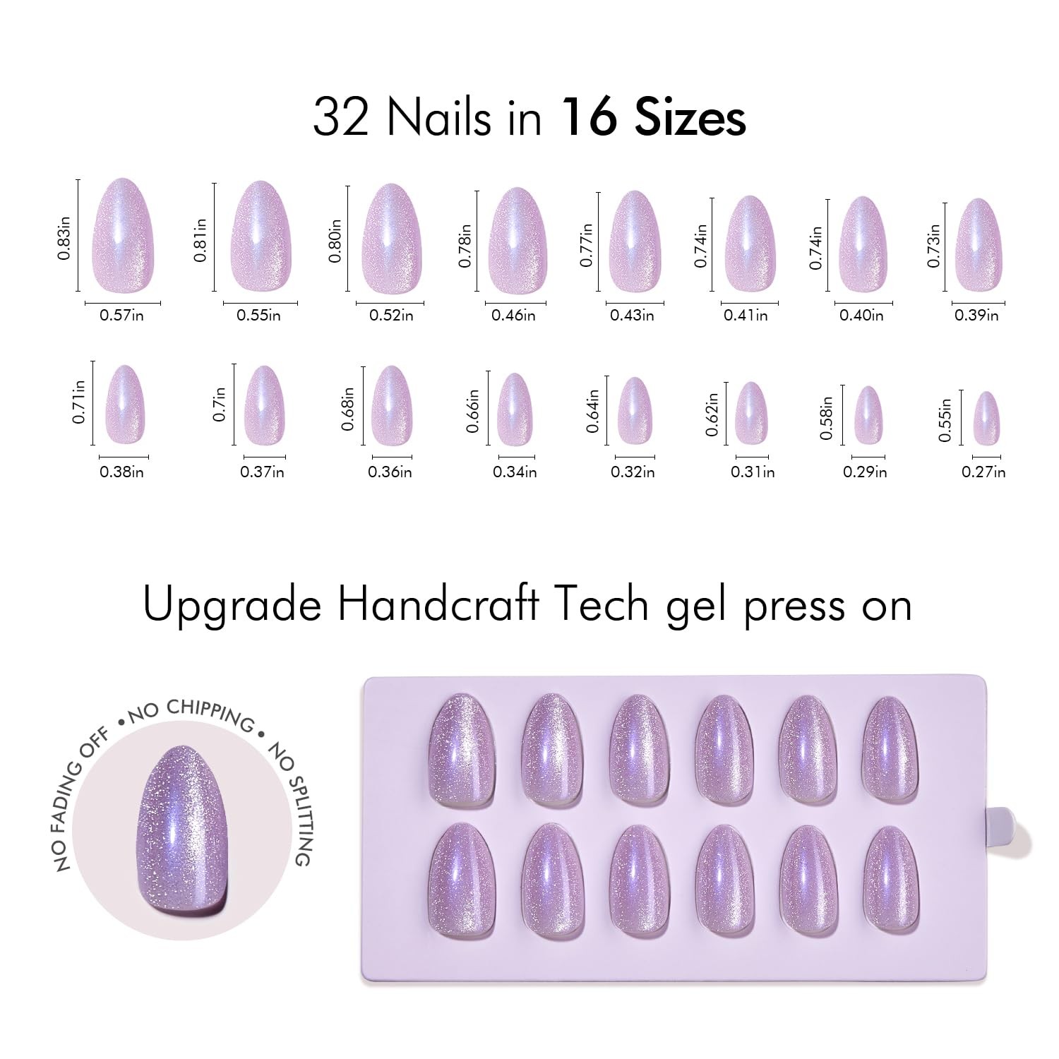 Press on Nails Short Almond – Purple Cat Eye Glitter Nails Kit, Reusable Gel …