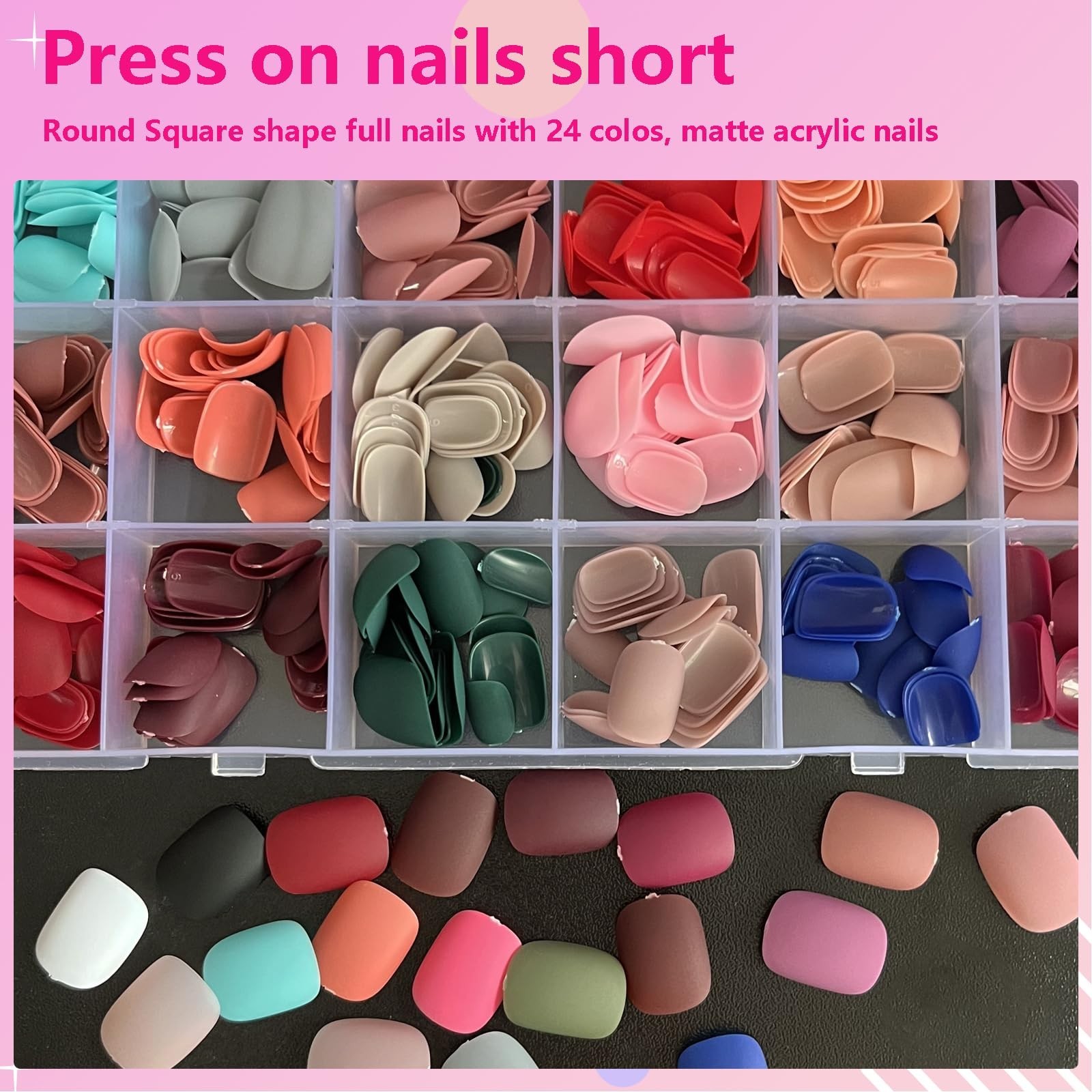 576pcs Matte Press-On Nails – Full Cover Acrylic False Nail Tips for Women & Gir
