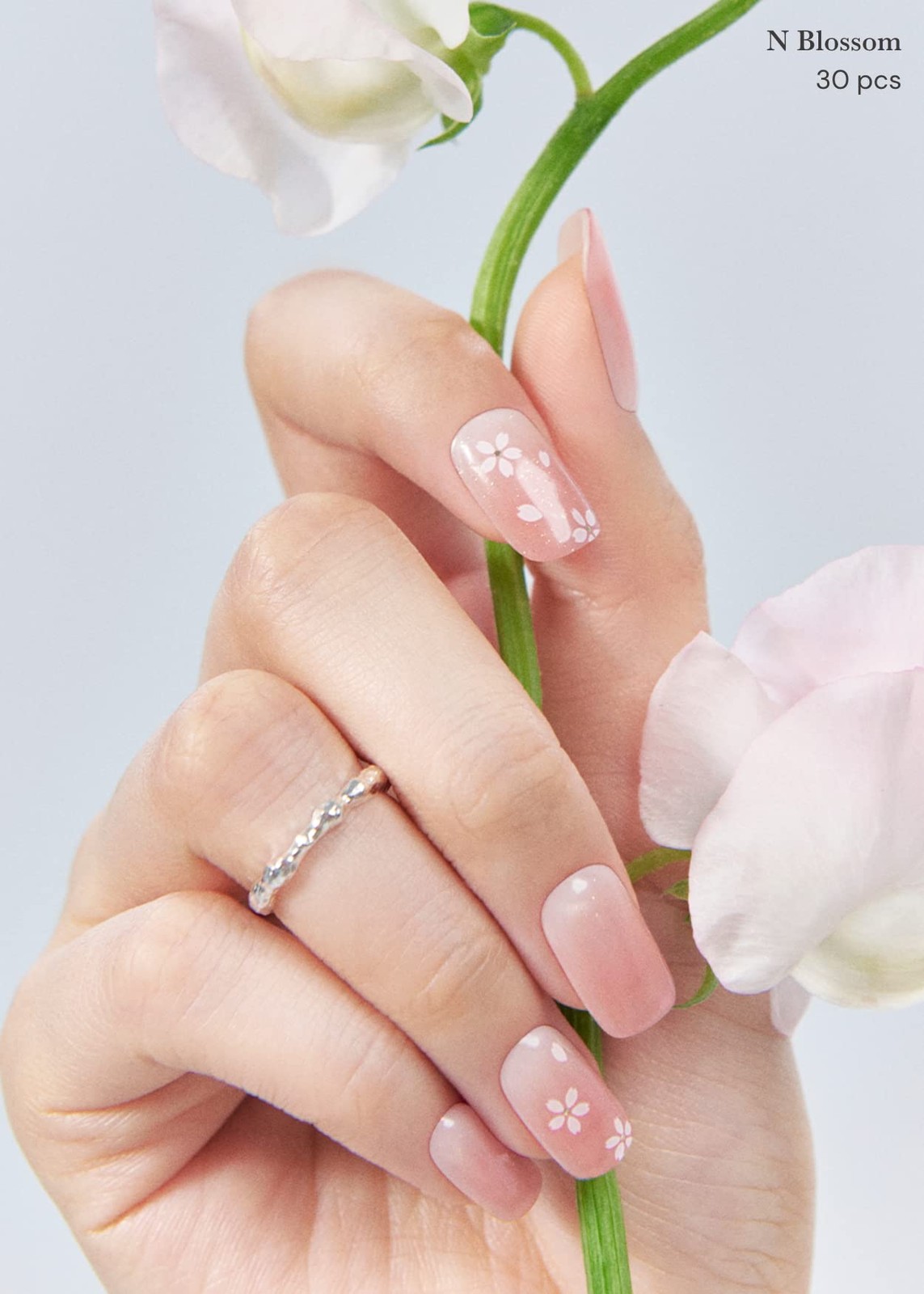Semi Cured Gel Nail Strips (N Blossom) – Nude, Ombre, Works with Any UV/LED L…