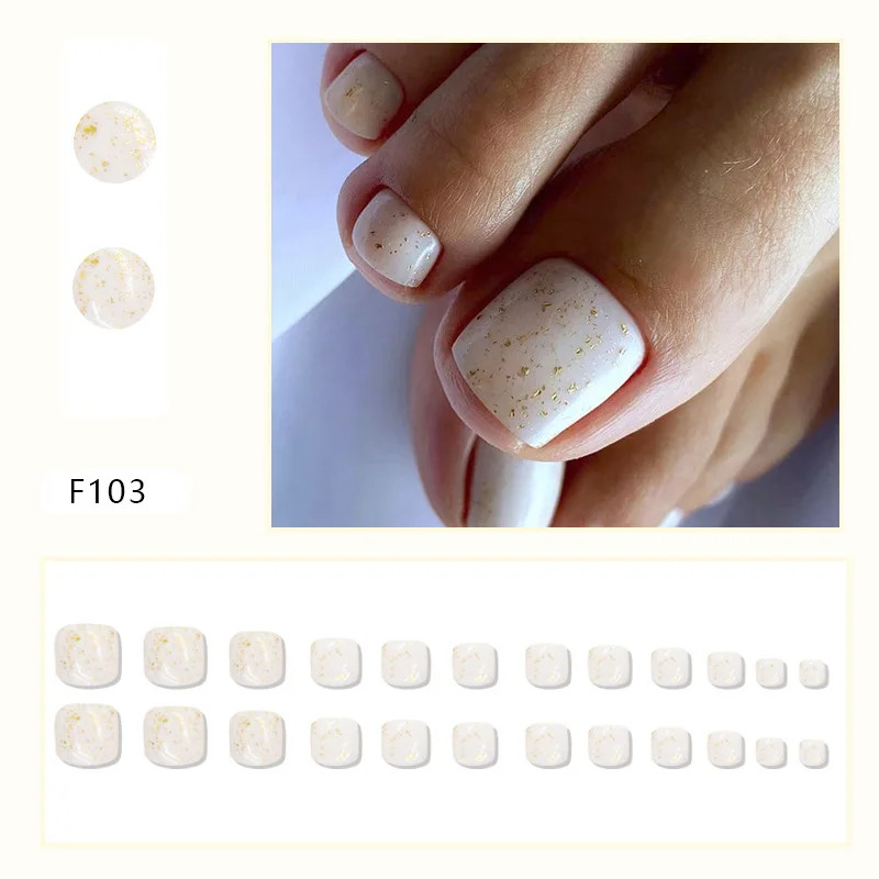 24pcs Glitter Fake Toenails Reusable Full Cover Acrylic Foot Nail Tips