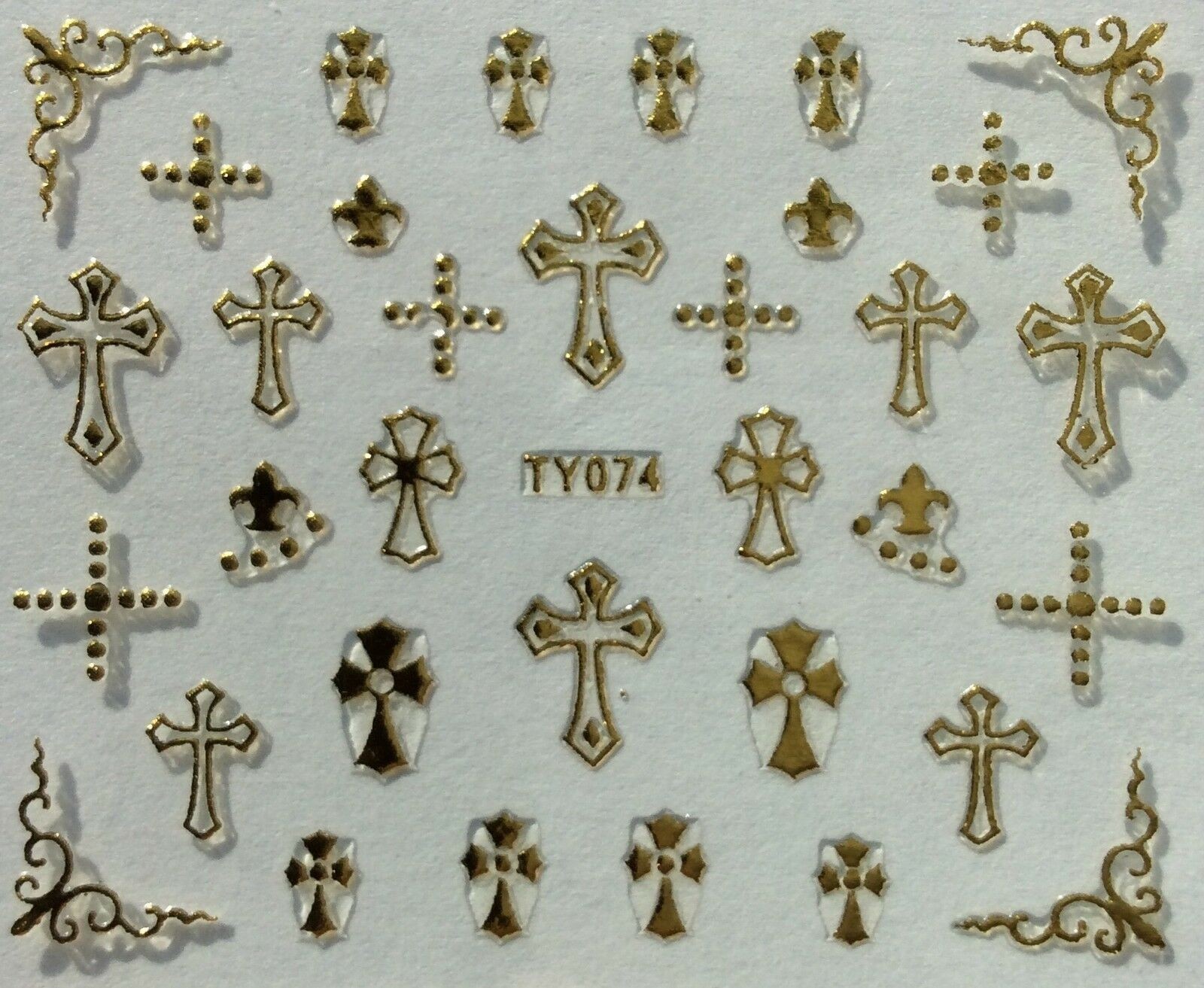 Nail Art 3D Decal Stickers Metallic Gold cross TY074