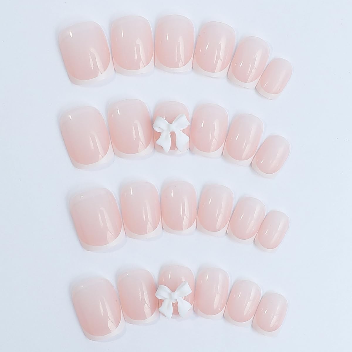 24Pcs Nude Pink color Press On Nails – Short Square, White French Tip, Full C…