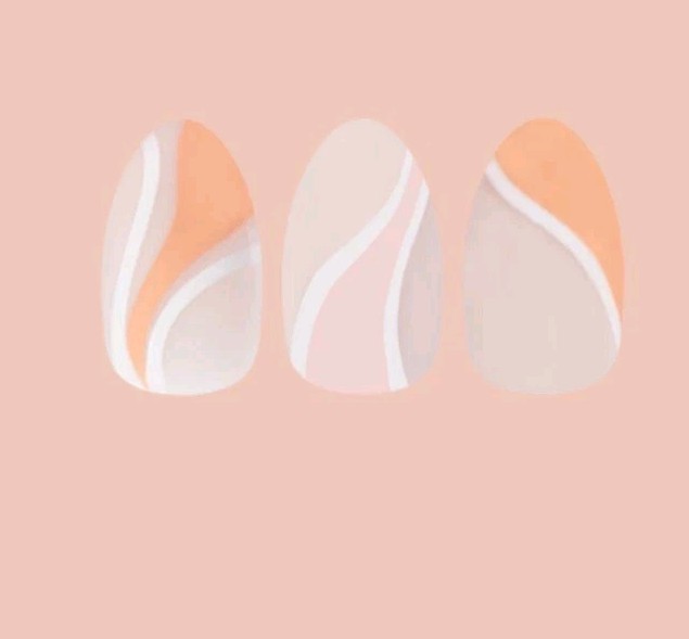 New Olive & June Instant mani Press-On Nails, Almond Medium Pink Swirl New