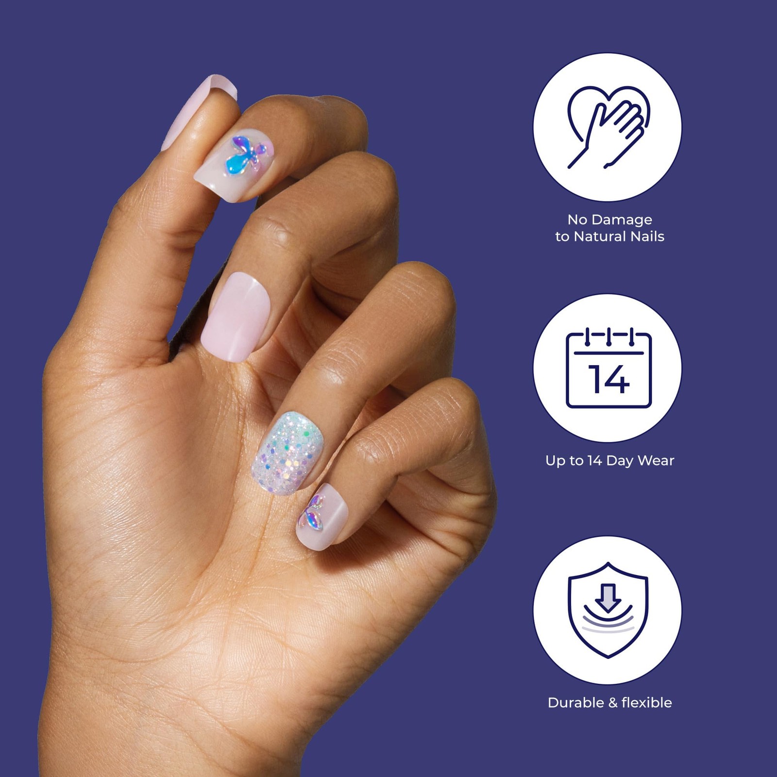 Gel Fantasy Allure Press On Nails, Ready to Wear, 3D Design, Waterproof, Pink…
