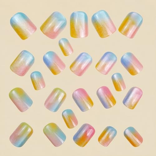 Colorful Press On Nails Short Square Fake Nails Gradient False normal-nails3
