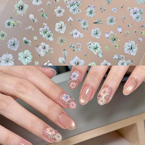 2 Sheets 3D Flower Nail Stickers Spring Summer Embossed Self-Adhesive Cherry