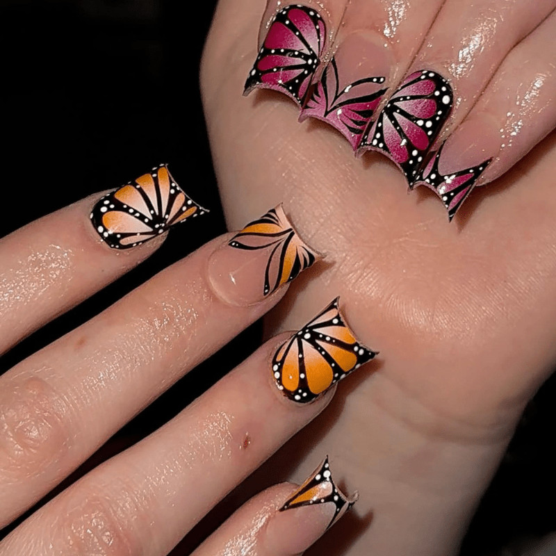 48 Pcs Gradient Butterfly Coffin Press on Nails, Trendy Cute Summer Fake Nails