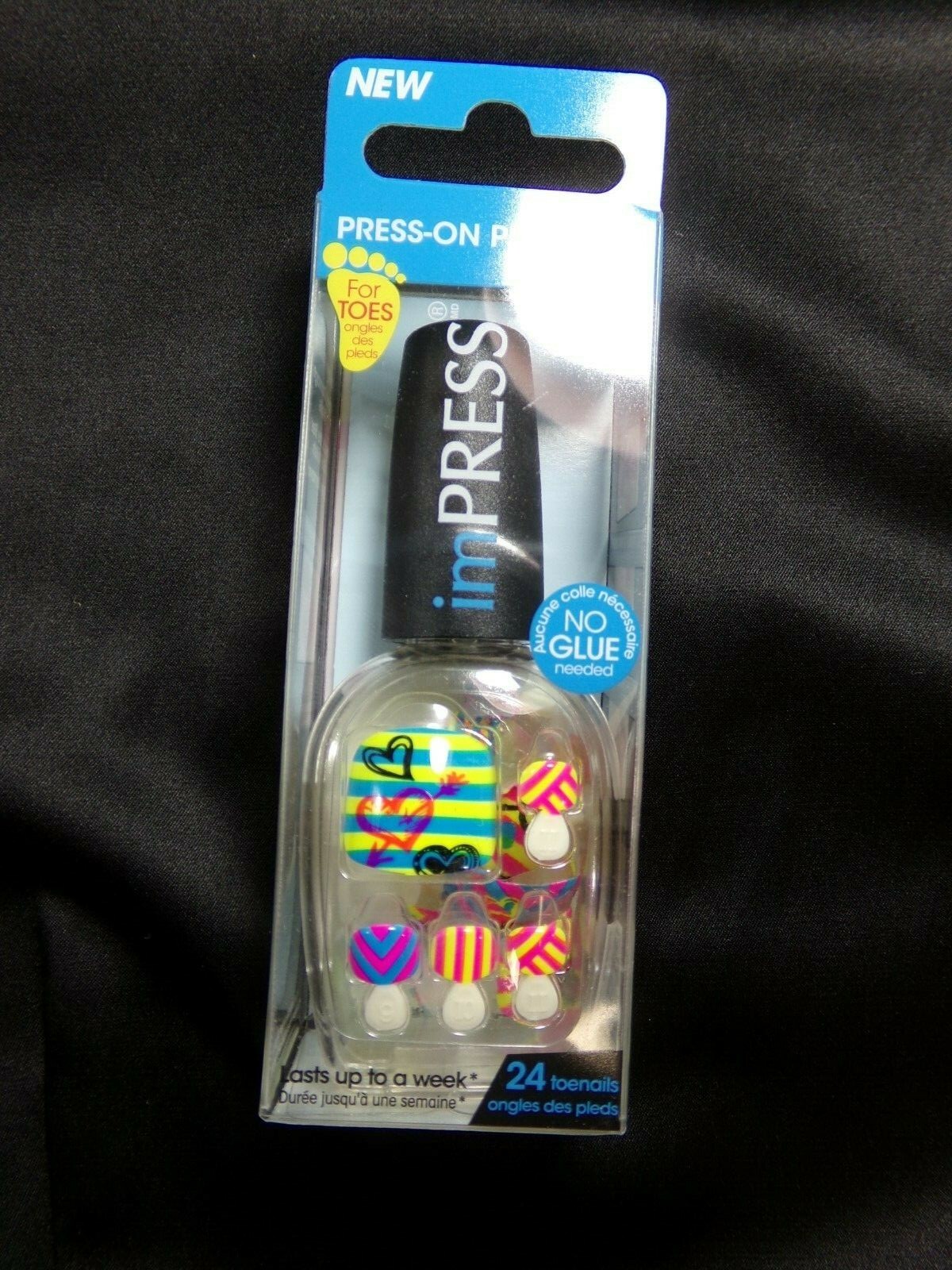 IMPRESS TOENAILS Pink & Blue & Yellow, Heart & Stripe Design