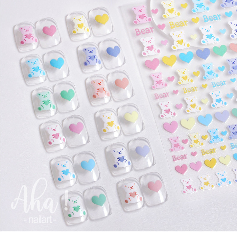 Nail Art 3D Decal Stickers Animal Bear Heart Flower Paw Print Peel & Stick NH20