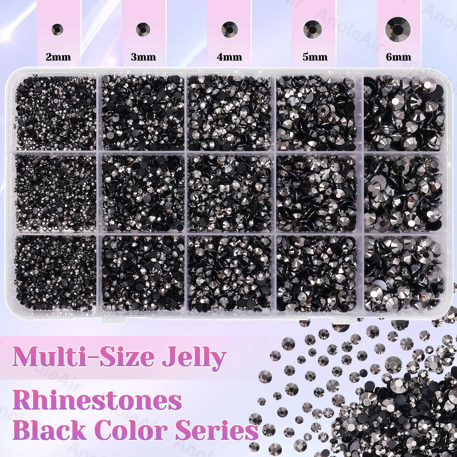 12000Pcs Black Silver Rhinestones for Bedazzling Kit, 2/3/4/5/6mm Mix Sizes J…