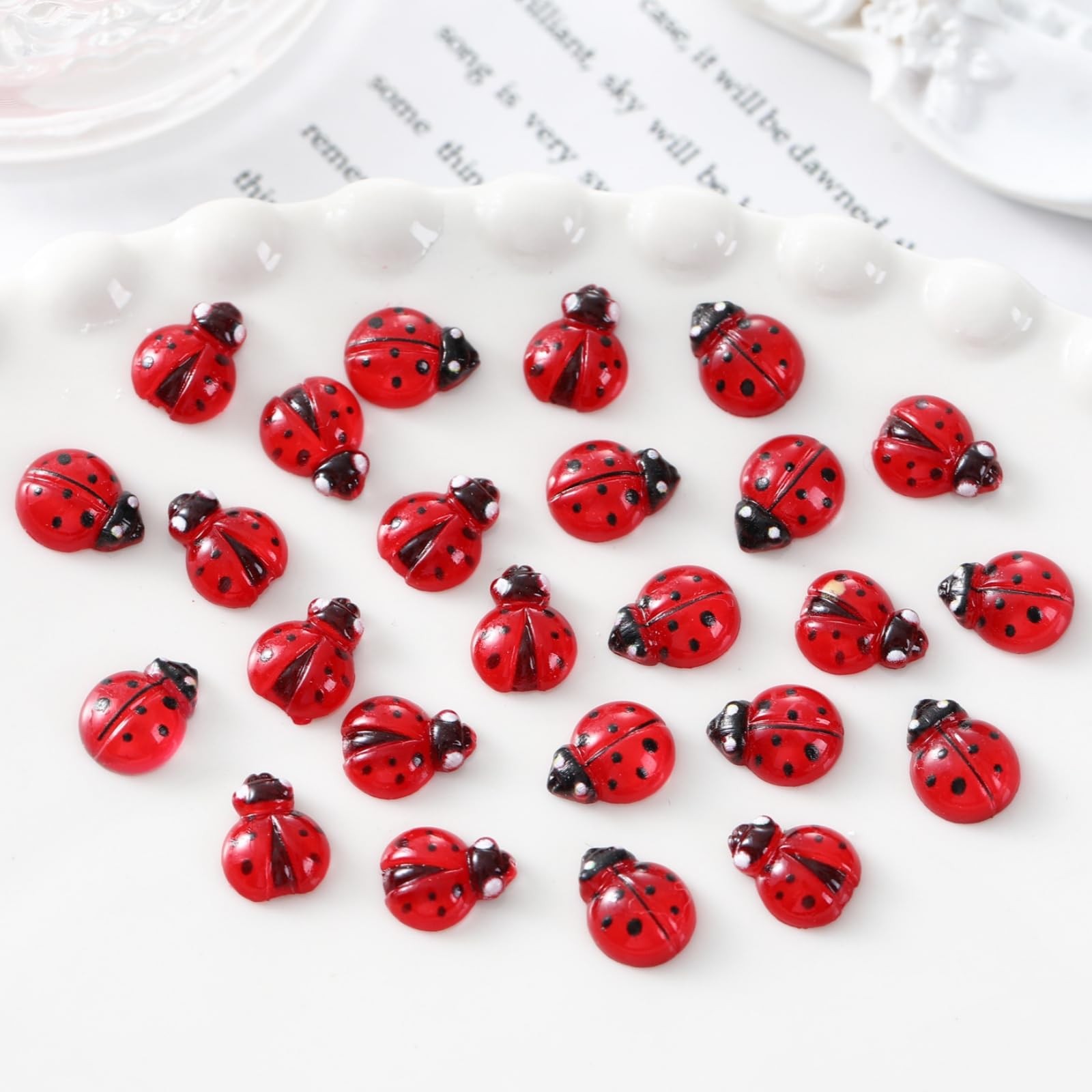 Tephrent 200Pcs Red 3D Ladybug Nail Charms Rhinestones Insect Gems