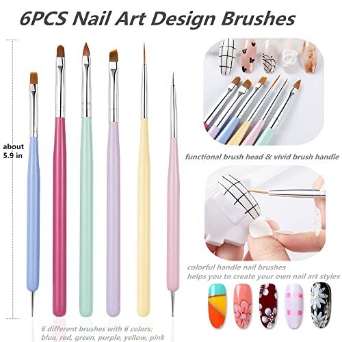 6 PCS Nail Art Brushes Set, Nail Painting Brushes Nail Art Liner H – 6PCS
