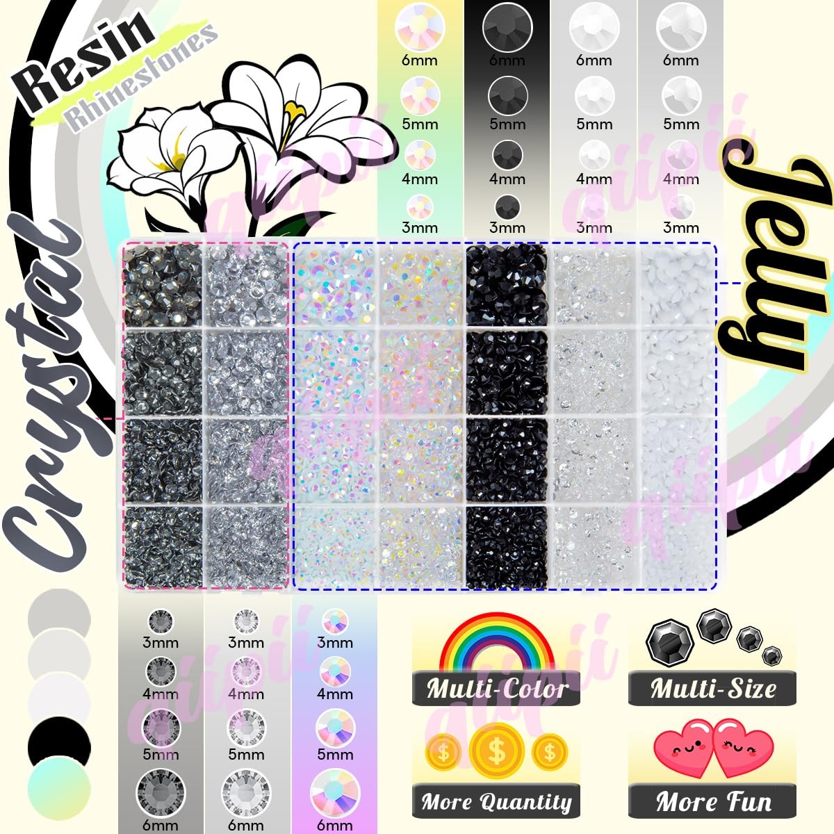 28 Types Black White Transparent Jelly Resin Rhinestones w B7000 Jewelry Glue…
