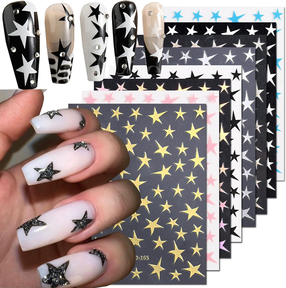 8 Sheets Star Nail Art Stickers Decals Designer Nail Art Supplies 3D Glitters St