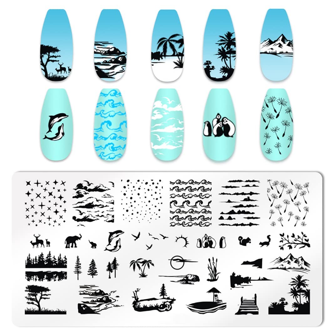 6pcs Seaside Scenery Nail Stamping Plate Nail Stamping Kit for Nails Summer B…