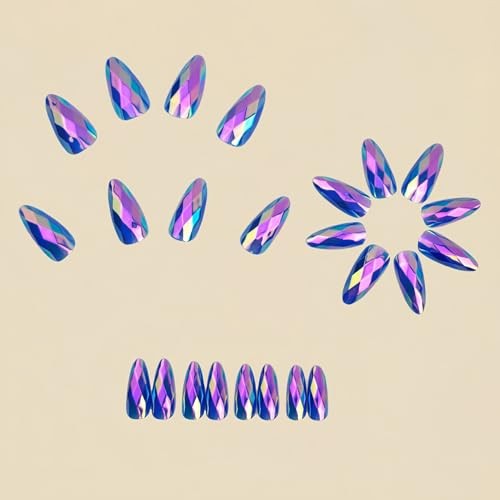 Almond Press on Nails Medium Length Fake Nails Purple Chrome Almond Style 08-1
