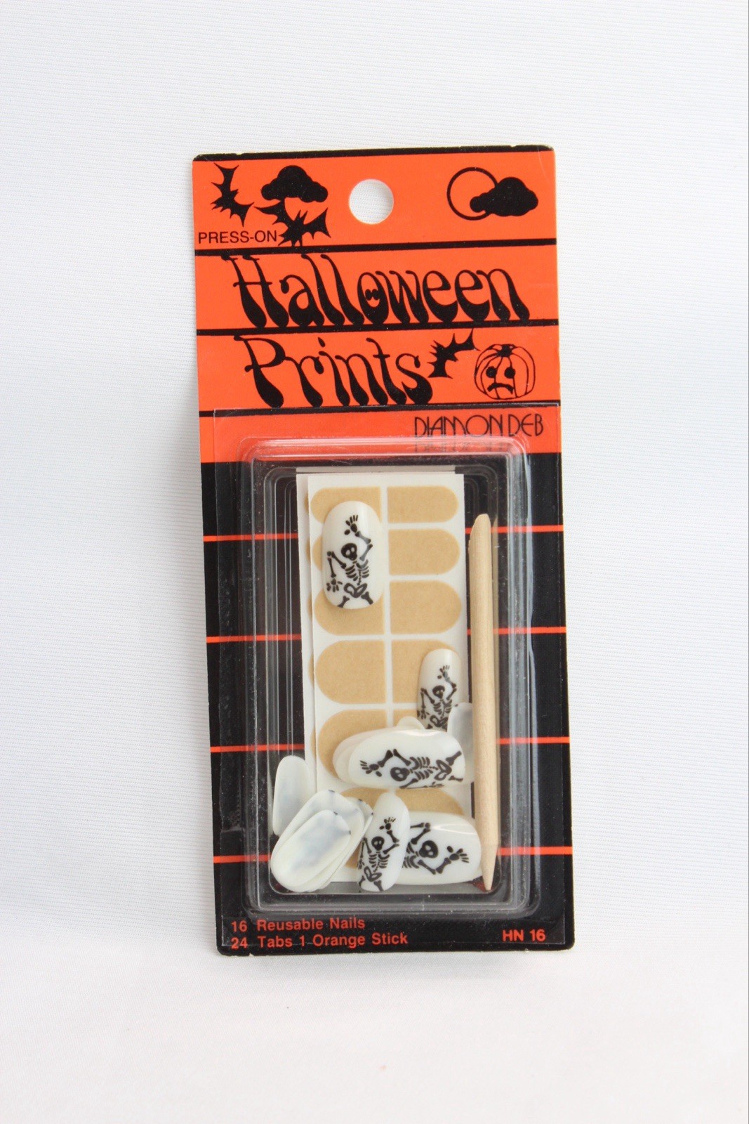 Diamon Deb Kurlash Halloween Press On Nails Vintage 1980s Scary Skeletons