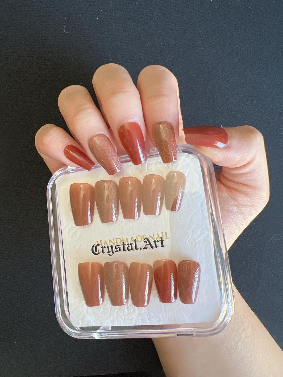 Press On Nails Cat eyes Coffin Short Soft Gel and Super Hold Glue