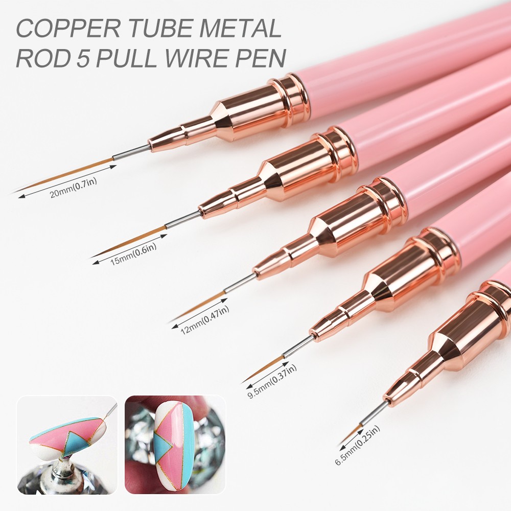 5/10pcs Pink/Black Nail Art Liner/Painting Brushes Ultra-thin Line Drawing Tool