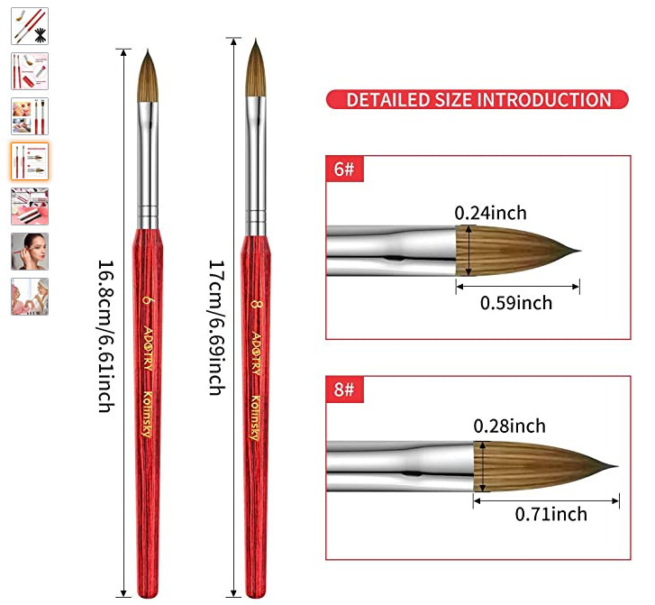 Nail Brush 100% Pure Kolinsky Hair Acrylic Nail Art Brush Red Wood Pen Nail Brus